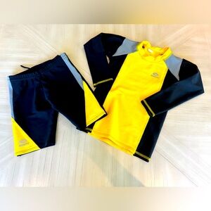 Children’s Long-Sleeved Rash Guard & Swim Shorts Set – Yellow/Black/Gray – Sz 6